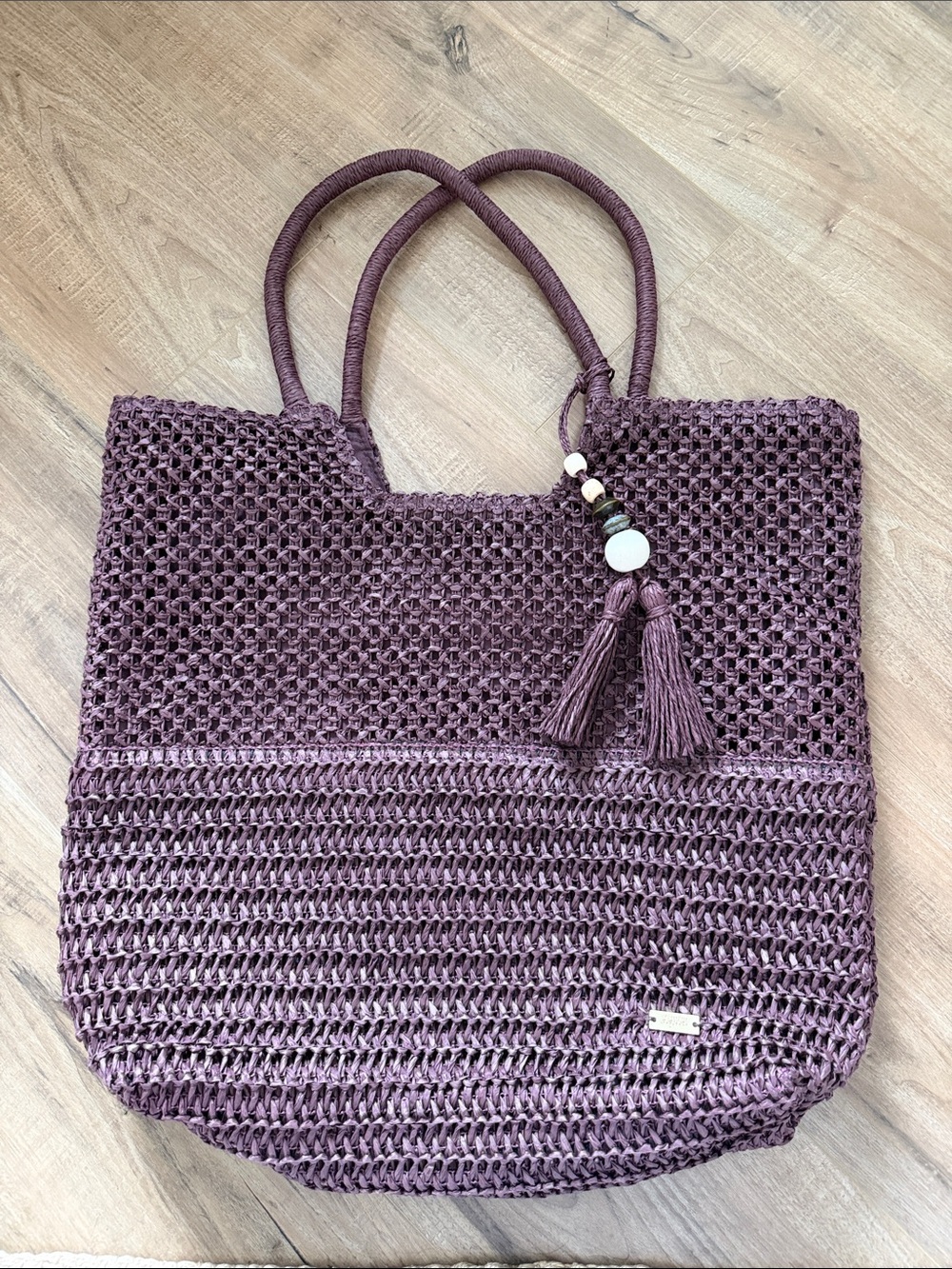 La Vie En Rose Woven Plum Tote with Tassel Accent